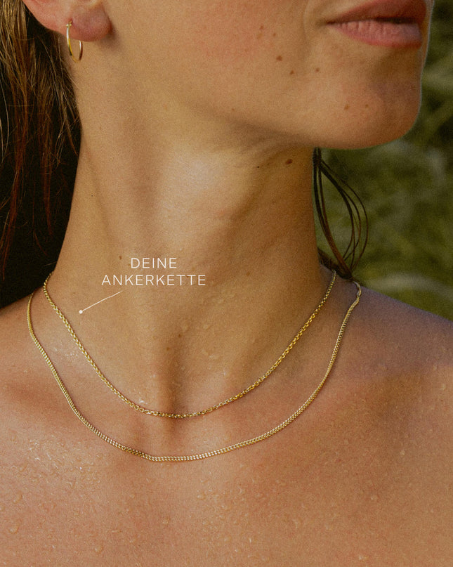 Ankerkette DELICATE Zierlich 14k Echtgold Diamantiert-1