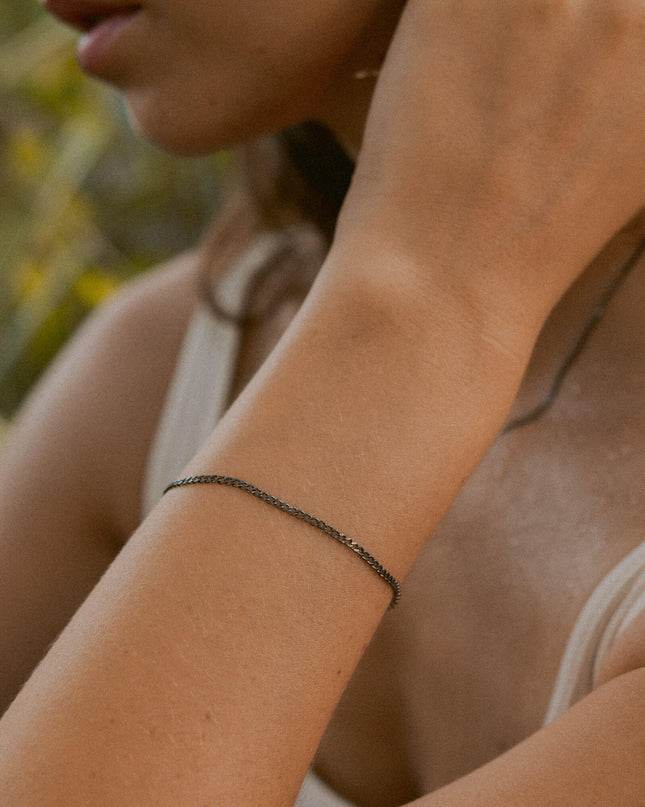 Armband Panzerkette ESSENTIAL Schwarz Rhodiniert-1