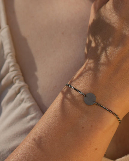 Armband Panzerkette CIRCLE Schwarz Rhodiniert-2