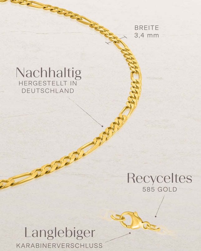 Figarokette 3:1 VARIED 14k Echtgold Diamantiert-1
