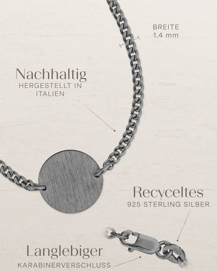 Armband Panzerkette CIRCLE Schwarz Rhodiniert-4