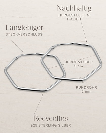 Creolen HEXAGON Dezent Silber Rhodiniert-3