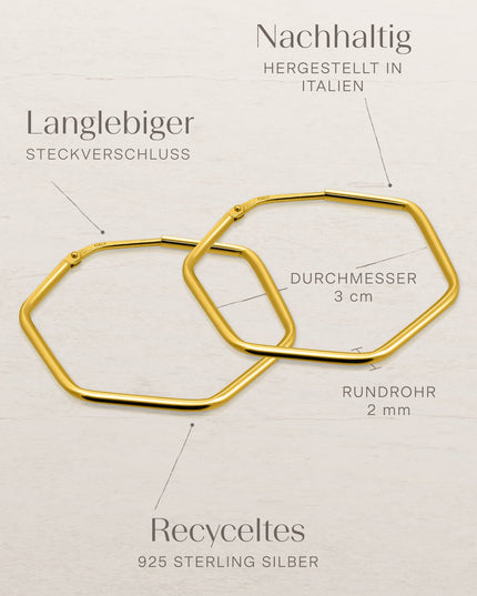 Creolen HEXAGON Dezent Vergoldet-3