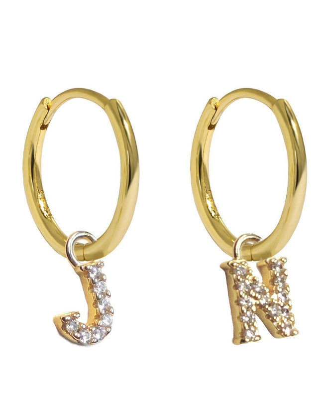 MEDIUM HOOPS with LETTER CHARMS-0
